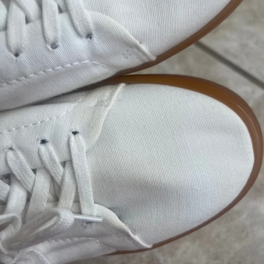 Jenni Kayne White Canvas Platform Sneakers Gum Sole Made in Portugal Size 38/8